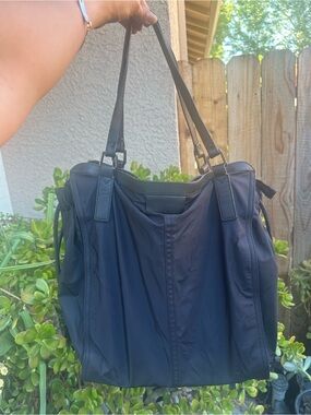 BURBERRY Black Nylon Tote Bag with Leather Handles